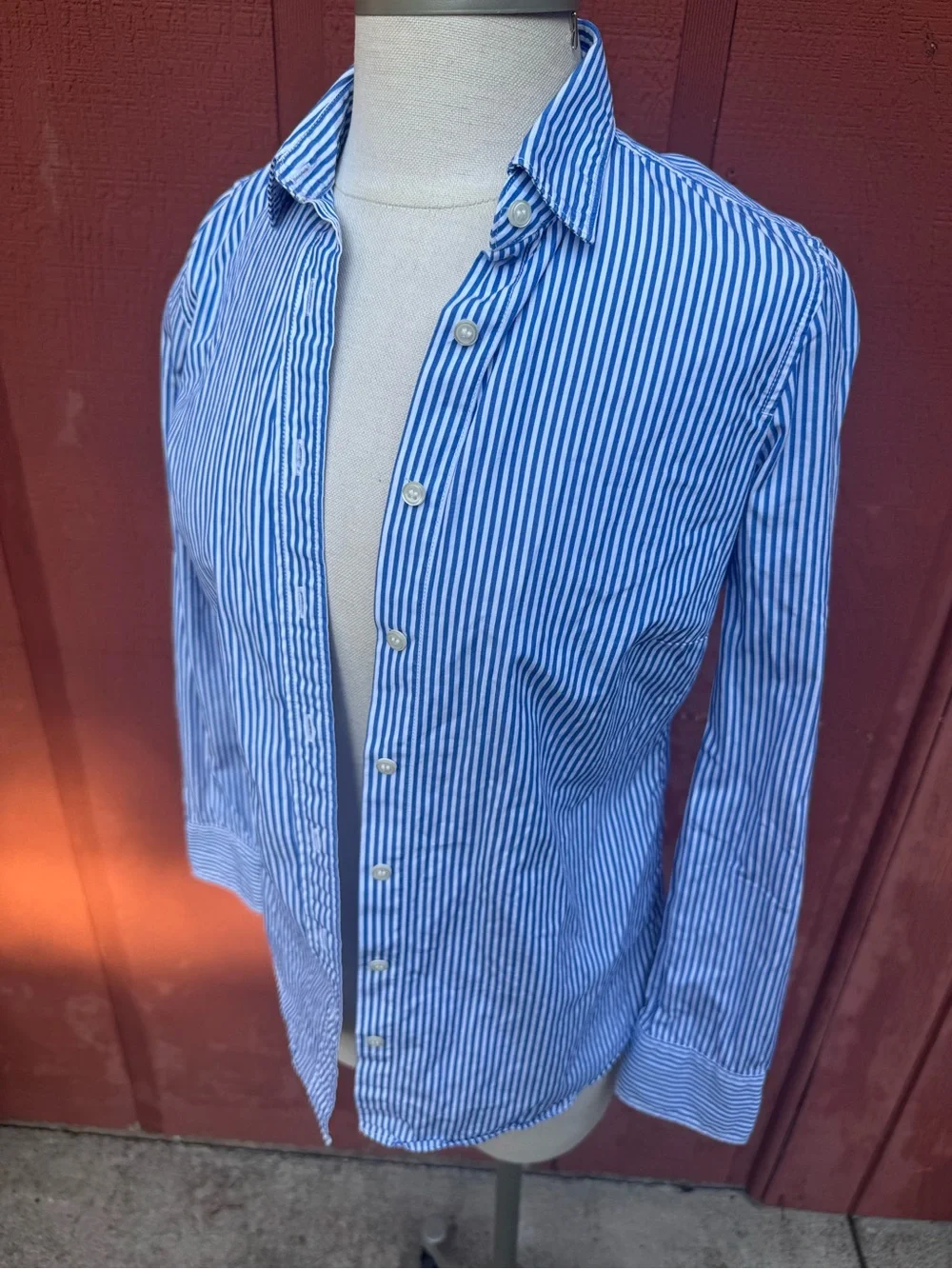 J.Crew Haberdashery Blue White Striped Button Down Shirt Fitted XXS